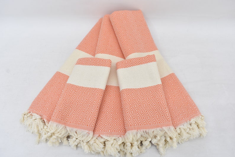 Salmon Bath & Hand Towel Organic Turkish Cotton - 70" X 40" - 36" X 20"