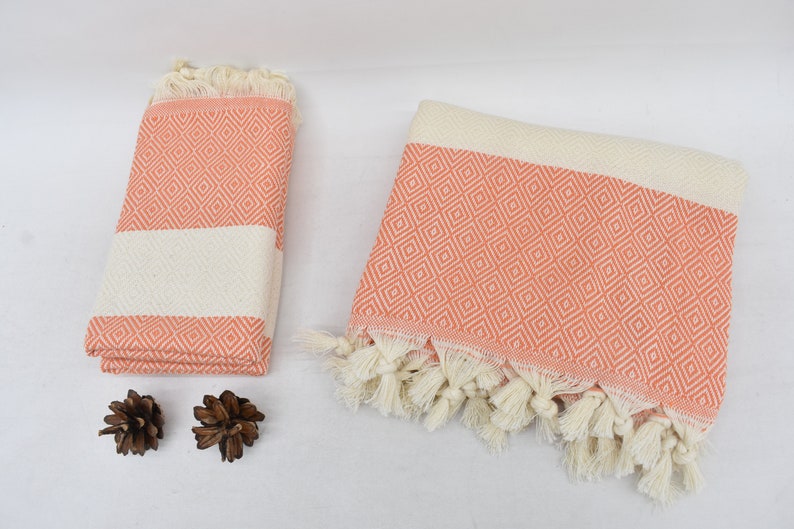 Salmon Bath & Hand Towel Organic Turkish Cotton - 70" X 40" - 36" X 20"