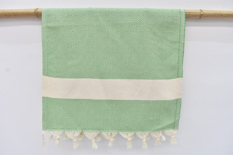 Pistachio Bath & Hand Diamonds Towel Organic Turkish Cotton - 70" X 40" - 36" X 20"