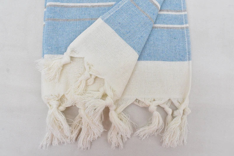 Blue Face Towel Organic Peshkir Turkish Towel - 90 CM X 45 CM