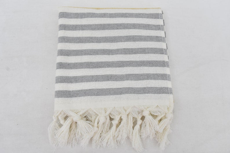 Mustard Gray Face Towel Organic Peshkir Turkish Towel - 90 CM X 45 CM