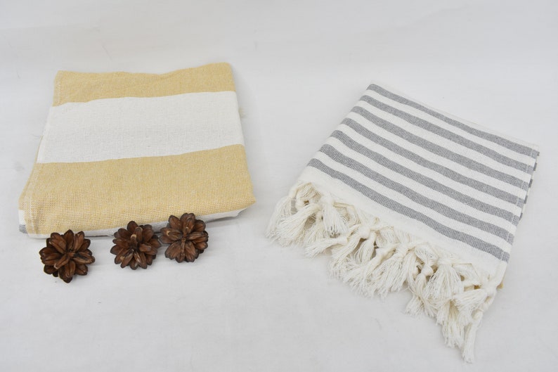 Mustard Gray Face Towel Organic Peshkir Turkish Towel - 90 CM X 45 CM