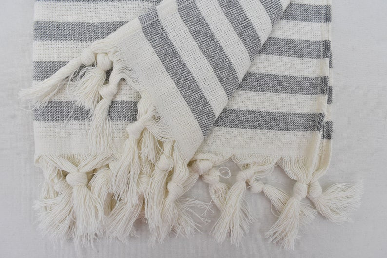 Mustard Gray Face Towel Organic Peshkir Turkish Towel - 90 CM X 45 CM