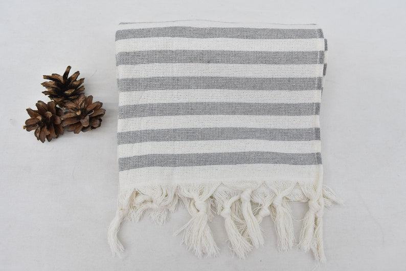 Mustard Gray Face Towel Organic Peshkir Turkish Towel - 90 CM X 45 CM